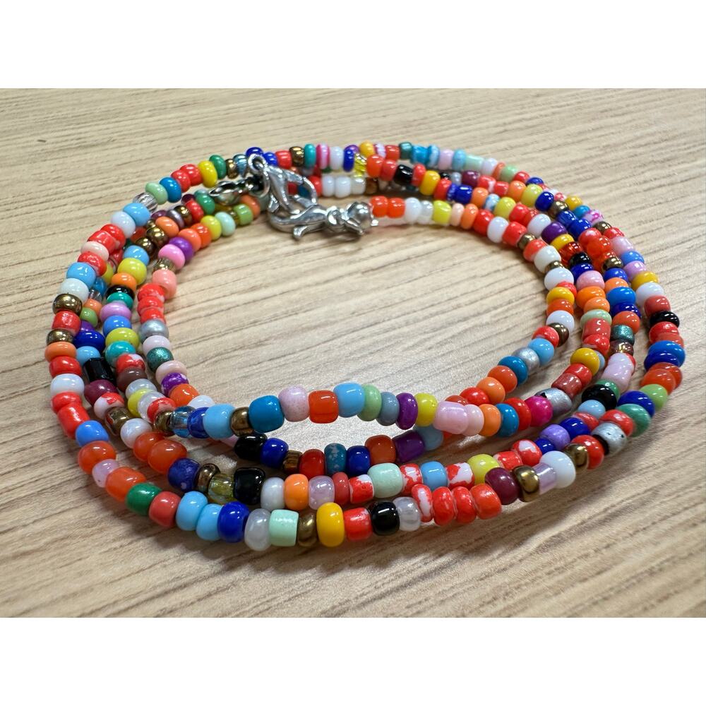 Multi-Colored Seed Bead Necklace/ Layered Bracelet